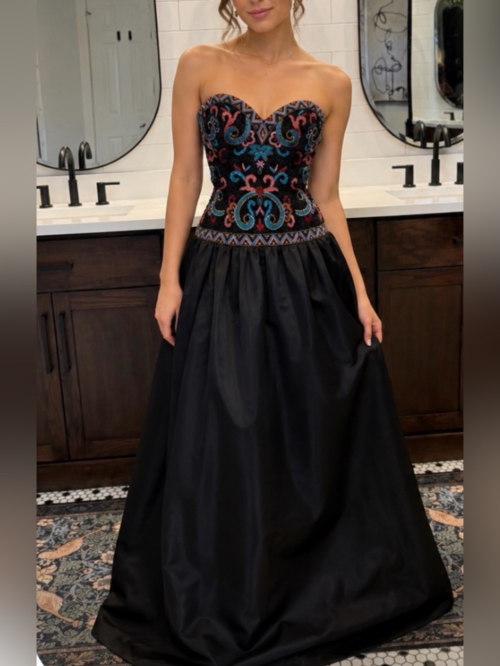 Ann Lawrence Vintage Silk Taffeta Sequin Strapless Gala Evening Gown Dress S 2 4